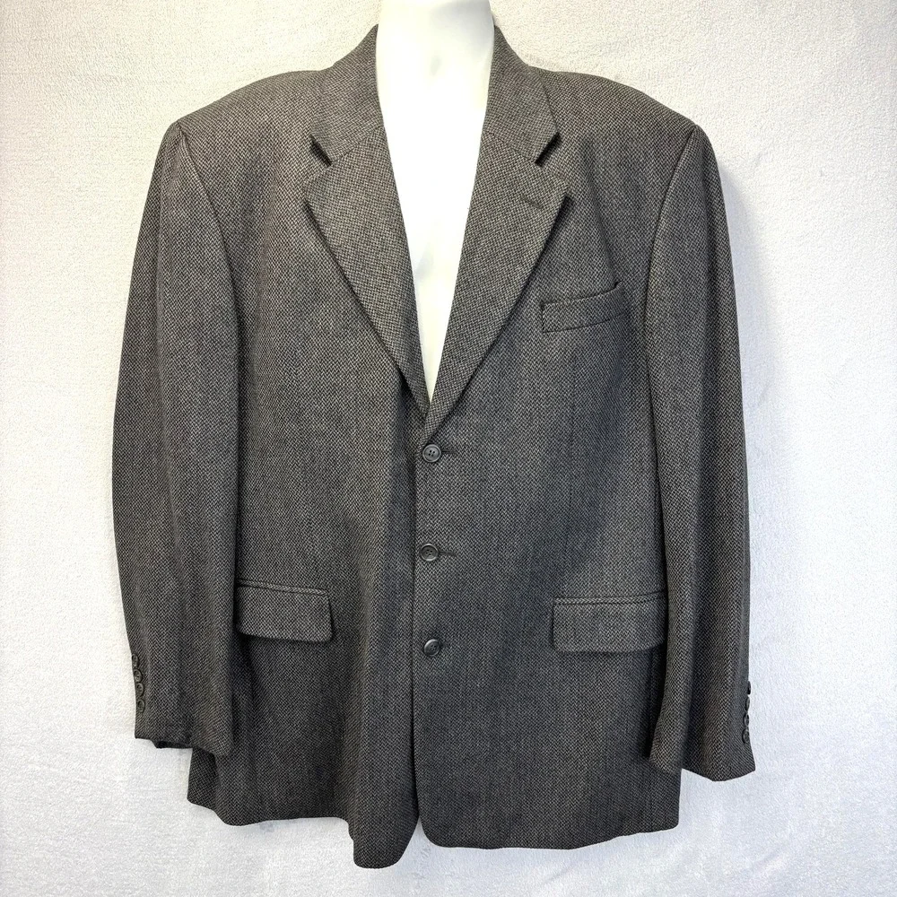 Umberto Rossi 100%‎ Lambswool Herringbone Blazer Mens 46L Gray Sport Coat Jacket